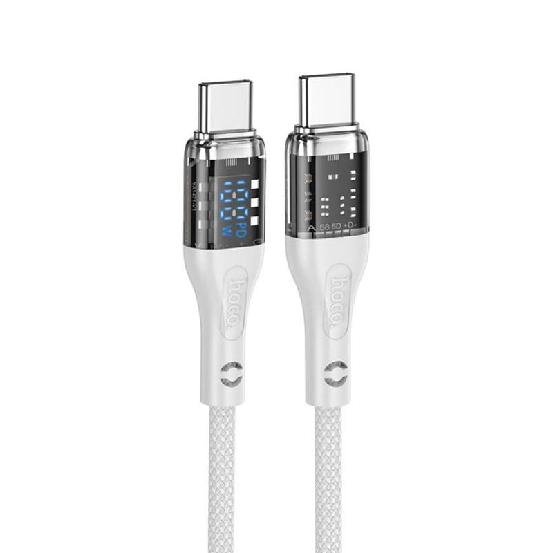 Cablu Hoco U115, Type-C la Type-C, 1.2m, Compatibil iPhone 15/16 si Android, 100W, Suportă Transfer Date, Alb Engros