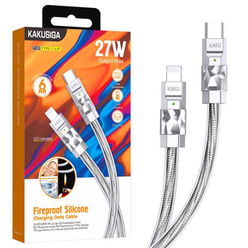 Cablu KSC-956, Type-C la Lightning, Compatibil iPhone, Transfer date 27W, Silicon, Gri Engros