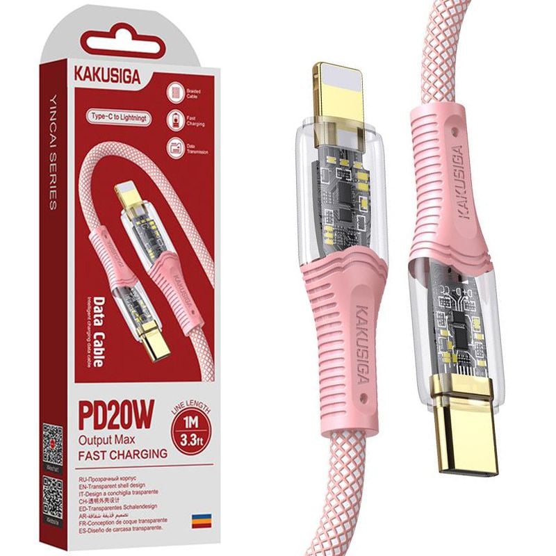 Cablu KSC-809, Type-C la Lightning, Compatibil iPhone, Incarcare rapida 20W, Roz Engros