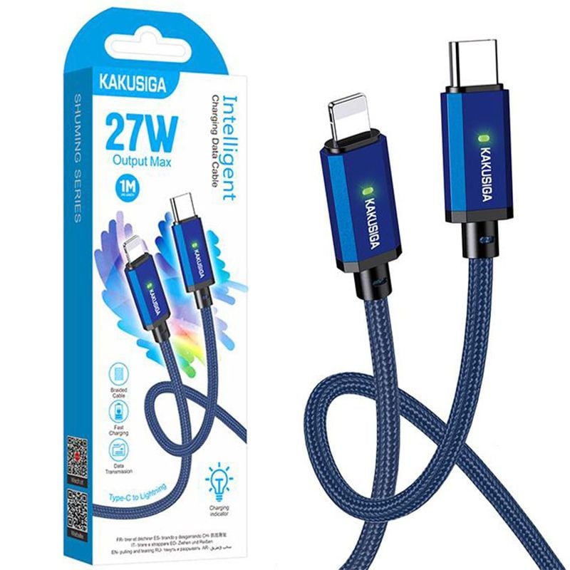 Cablu KSC-967, Type-C la Lightning, Compatibil iPhone, Incarcare rapida 27W, Textil, Albastru Engros
