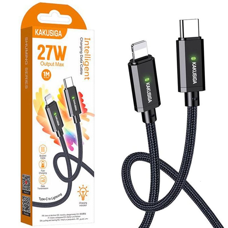 Cablu KSC-967, Type-C la Lightning, Compatibil iPhone, Incarcare rapida 27W, Textil, Negru Engros