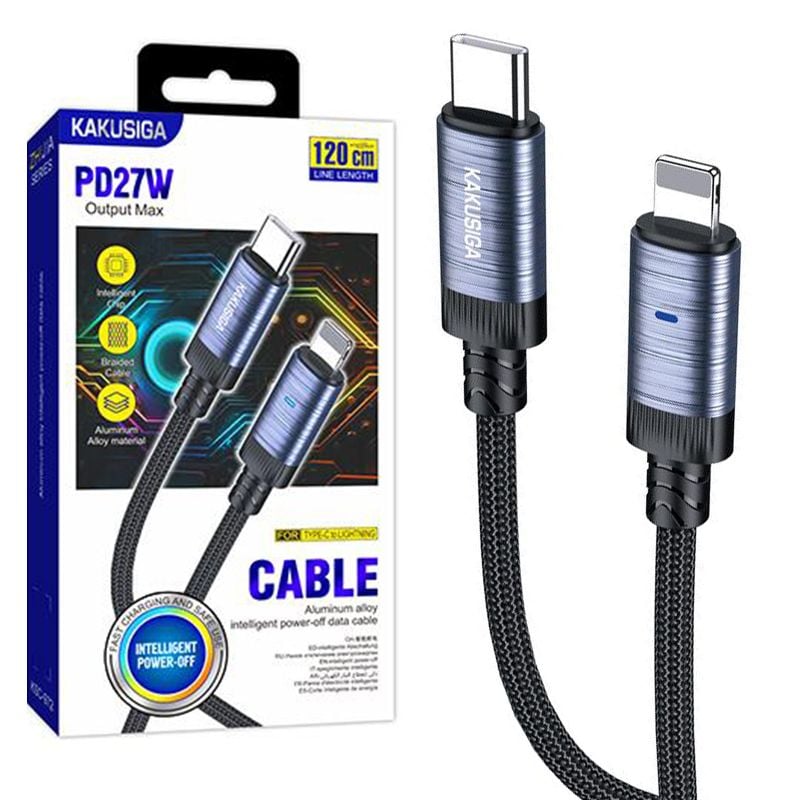 Cablu KSC-972, Type-C la Lightning, Compatibil iPhone, Incarcare rapida 27W, Textil, Negru Engros