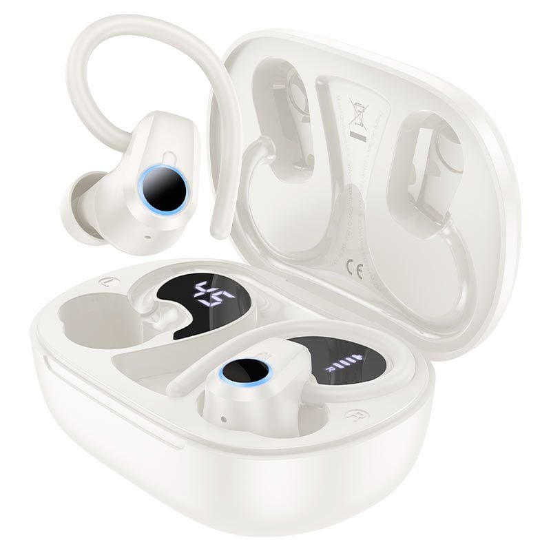Casti Bluetooth Hoco EQ8 Pure Joy, Capacitate 500mAh, Autonomie 7 Ore, Afisaj Digital, Cream Engros