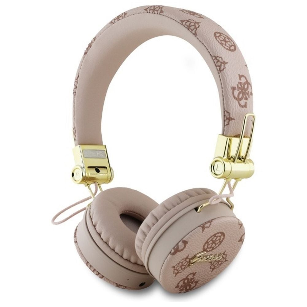 Casti wireless Guess, Bluetooth, PU Bujor Script Rotund, Maro Engros