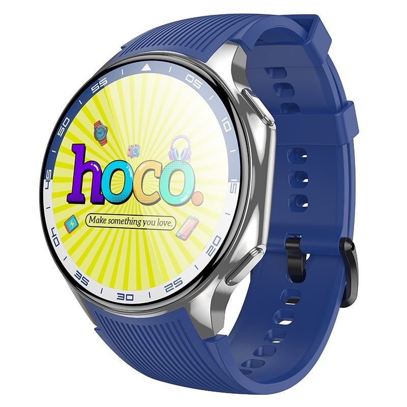 Ceas Smart Y24 HOCO, Bluetooth, Ecran Amoled 1.43”, Baterie 390mAh, Multifunctional, Curea silicon, Albastru Engros