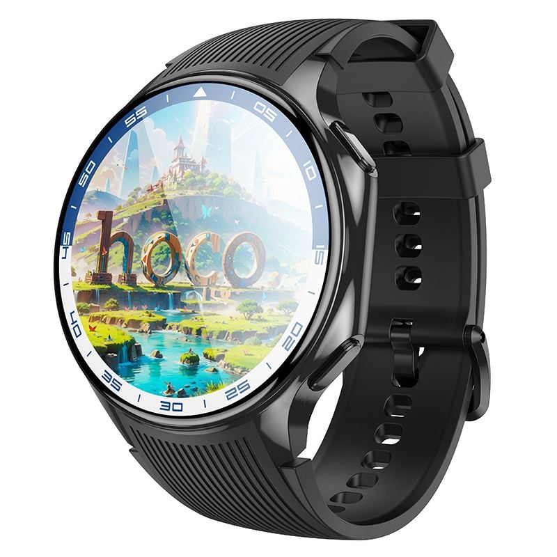 Ceas Smart Y24 HOCO, Bluetooth, Ecran Amoled 1.43”, Baterie 390mAh, Multifunctional, Curea silicon, Negru Engros
