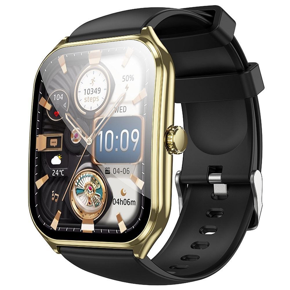 Ceas Smartwatch Hoco cu Functie Apelare, Ecran AMOLED 1.96 inch, Rezistent la apa IP67, Model Y28, Negru/Auriu Engros