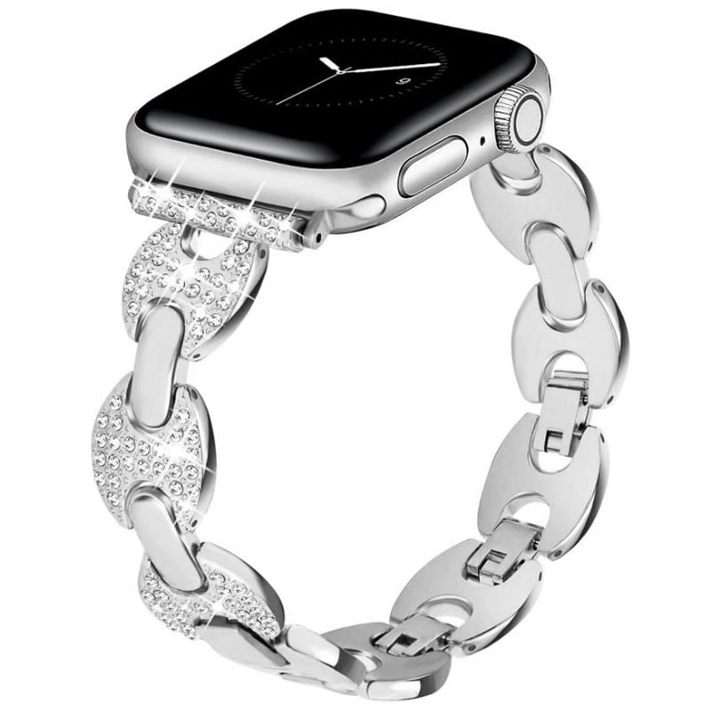 Curea Bling cu Strasuri, Apple Watch, Design elegant, Zale rotunde, Metal, Argintiu - 44/45/46/49 mm Engros