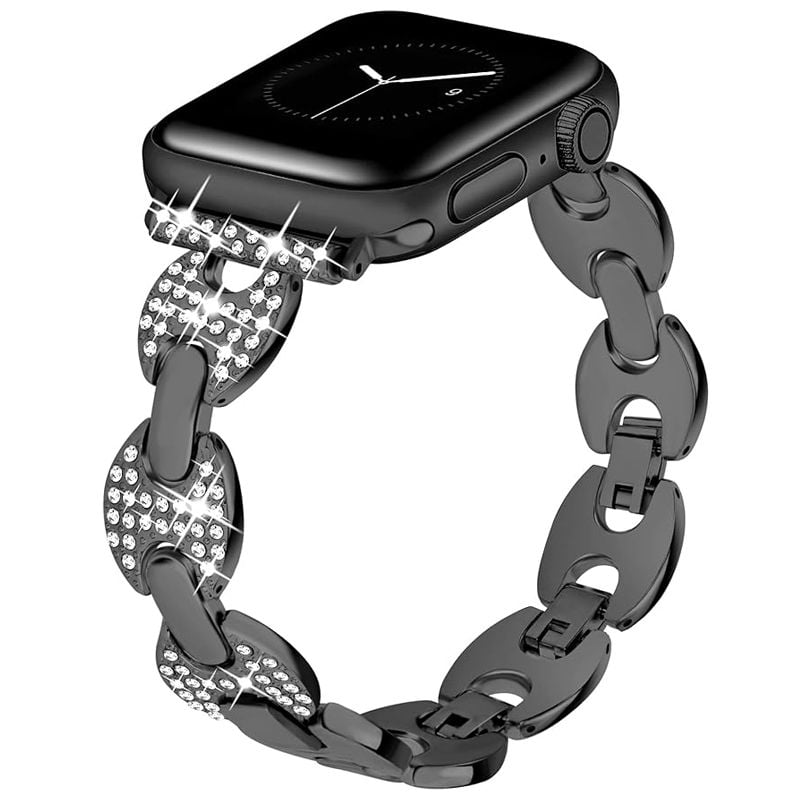 Curea Bling cu Strasuri, Apple Watch, Design elegant, Zale rotunde, Metal, Negru - 44/45/46/49 mm Engros