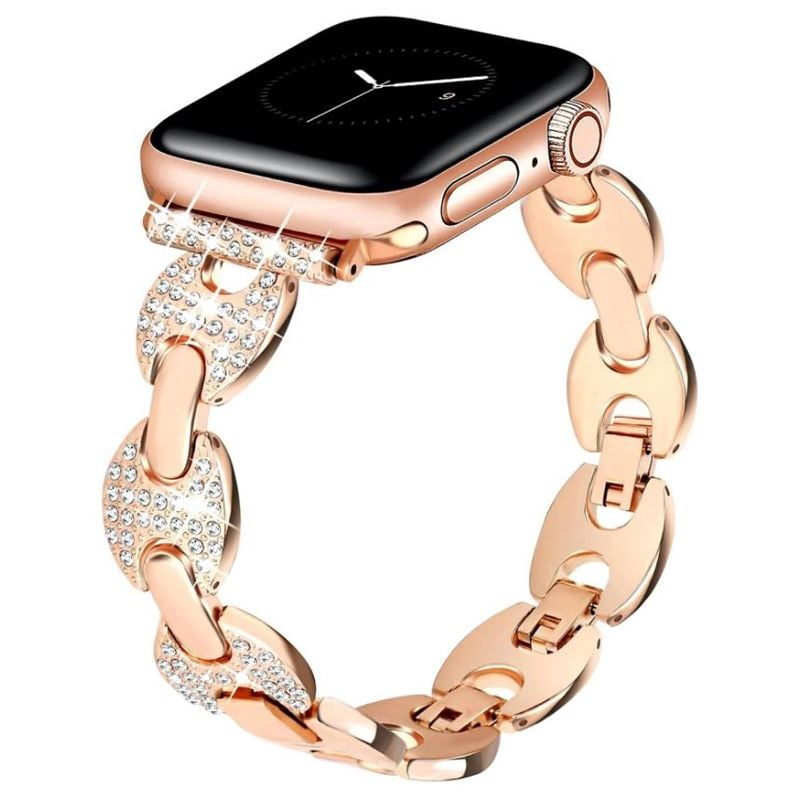 Curea Bling cu Strasuri, Apple Watch, Design elegant, Zale rotunde, Metal, Rose Gold - 44/45/46/49 mm Engros