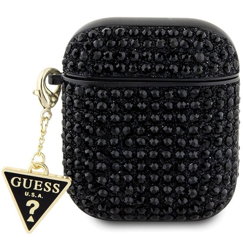Husa de protectie Guess pentru Apple AirPods 1/2, GUA2HDGTPK, Colectie Rhinestone Triangle Charm, Strasuri, Negru Engros