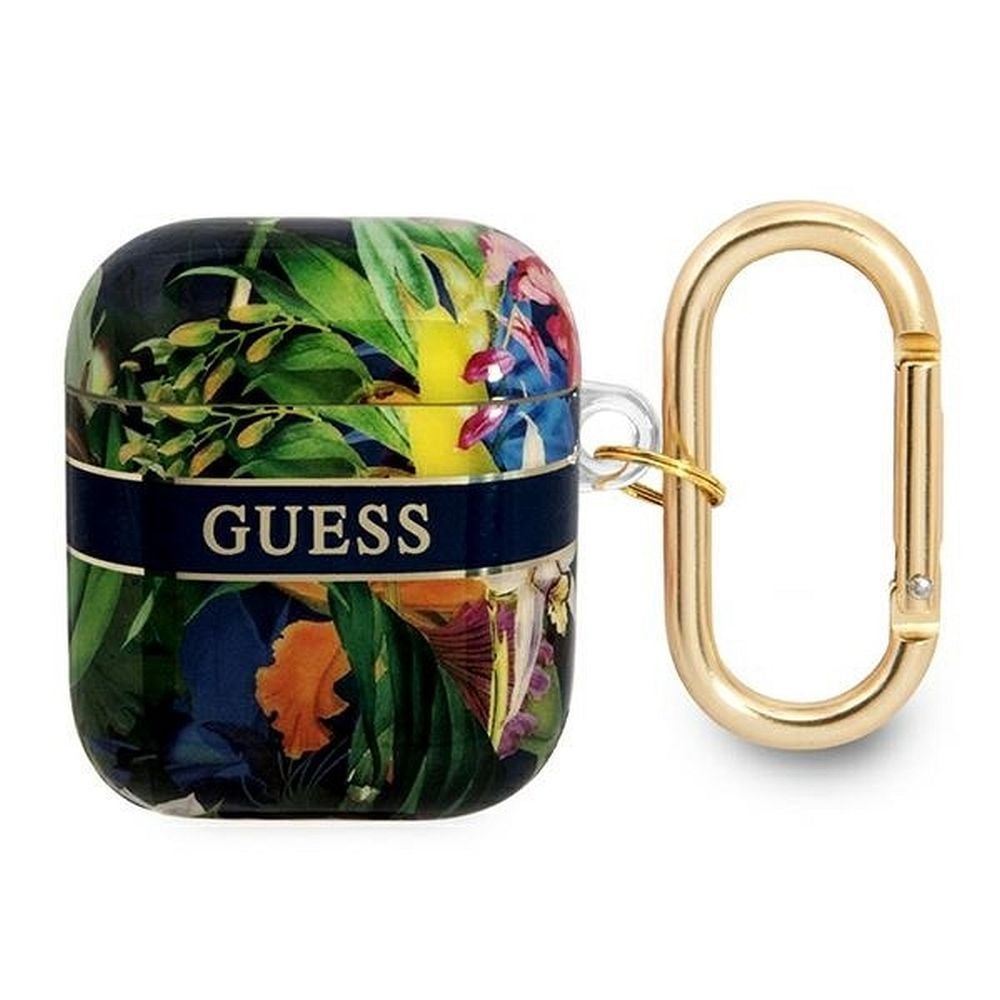 Husa de protectie Guess pentru Apple AirPods 1/2, GUA2HHFLB, Colectie Flower Strap, Albastru Engros
