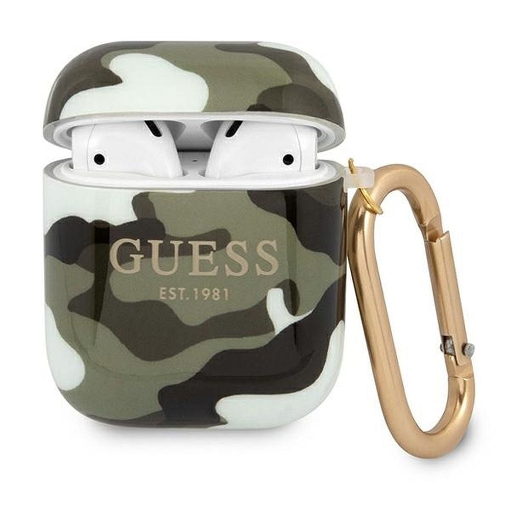 Husa de protectie Guess pentru Apple AirPods 1/2, GUA2UCAMA, Colectie Camo, Verde Khaki Engros