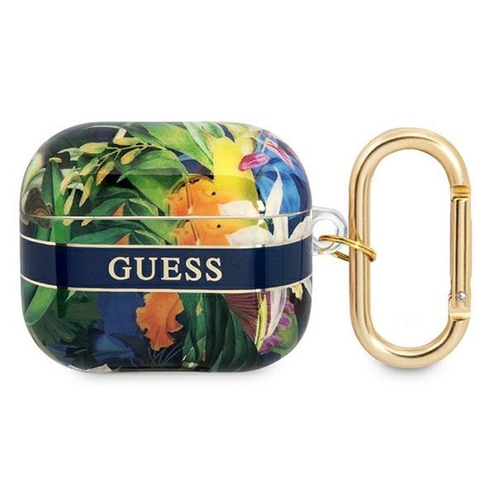 Husa de protectie Guess pentru Apple AirPods 3, GUA3HHFLB, Colectie Flower Strap, Albastru Engros