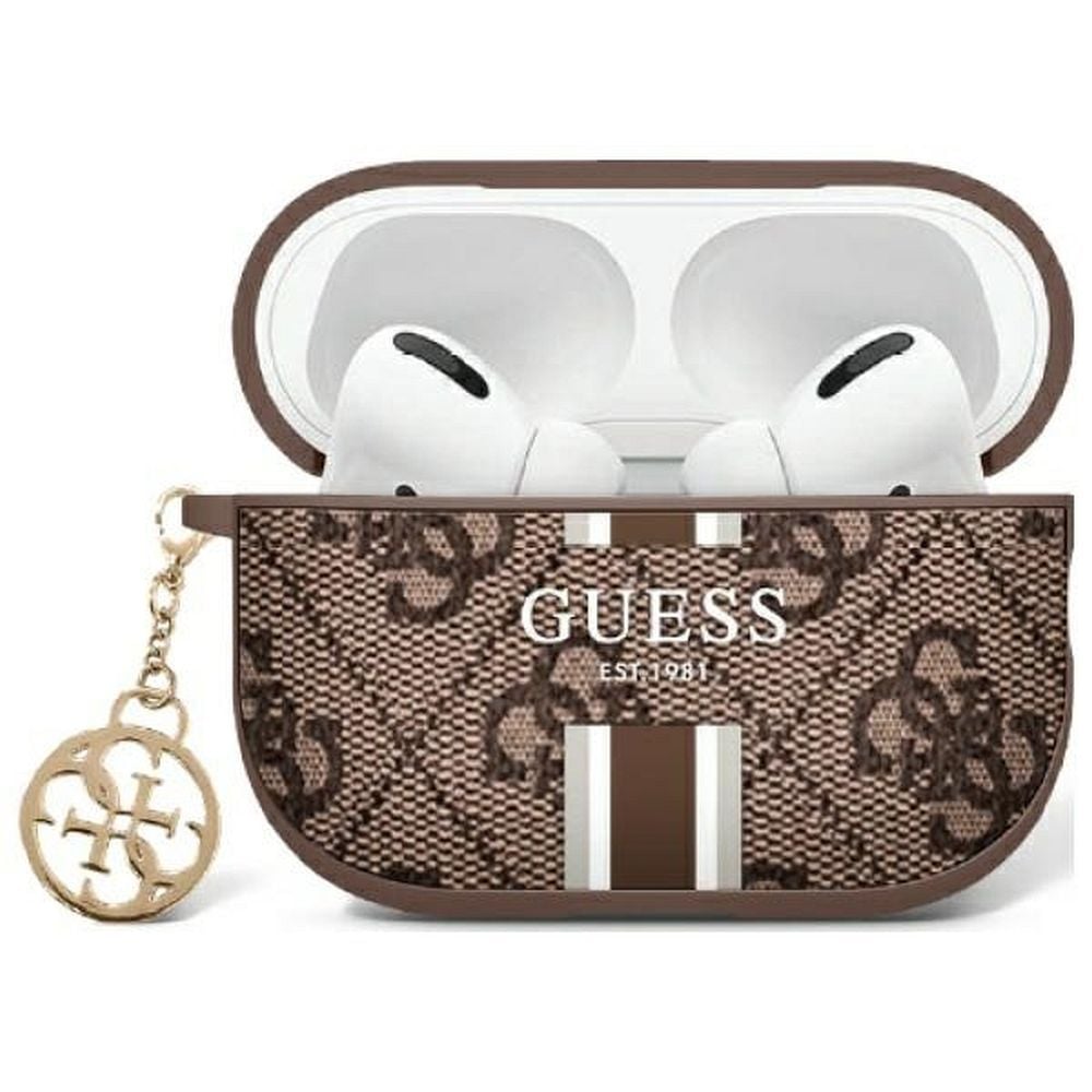 Husa de protectie Guess pentru Apple AirPods Pro 2 2022 /2023, GUAP2P4RPSW, Colectie 4G Printed Stripes Charm, Maro Engros