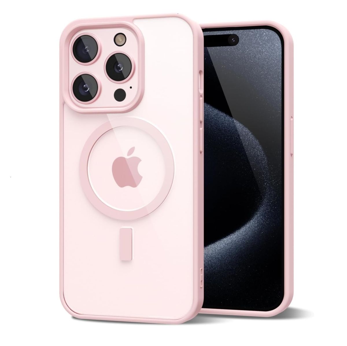 Husa Clear Guardian, MagSafe, Compatibil cu iPhone 14 Pro Max, Protectie antisoc, Margini colorate, Roz Engros