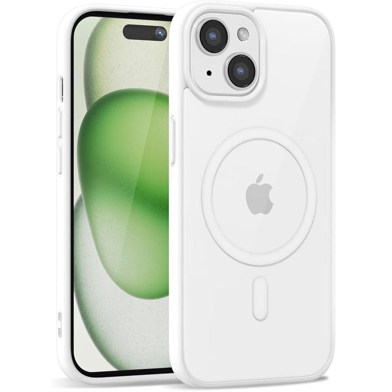 Husa Clear Guardian, MagSafe, Compatibil cu iPhone 14, Protectie antisoc, Margini colorate, Alb Engros
