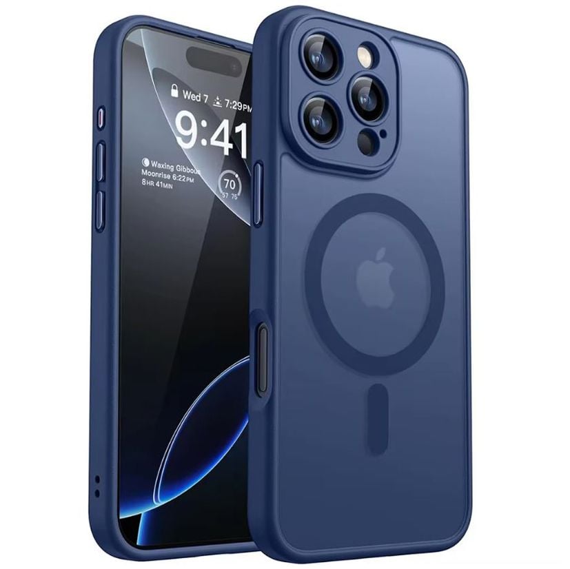 Husa cu Protectie Camera pentru iPhone 16 Pro, Margini colorate, Albastru inchis Engros