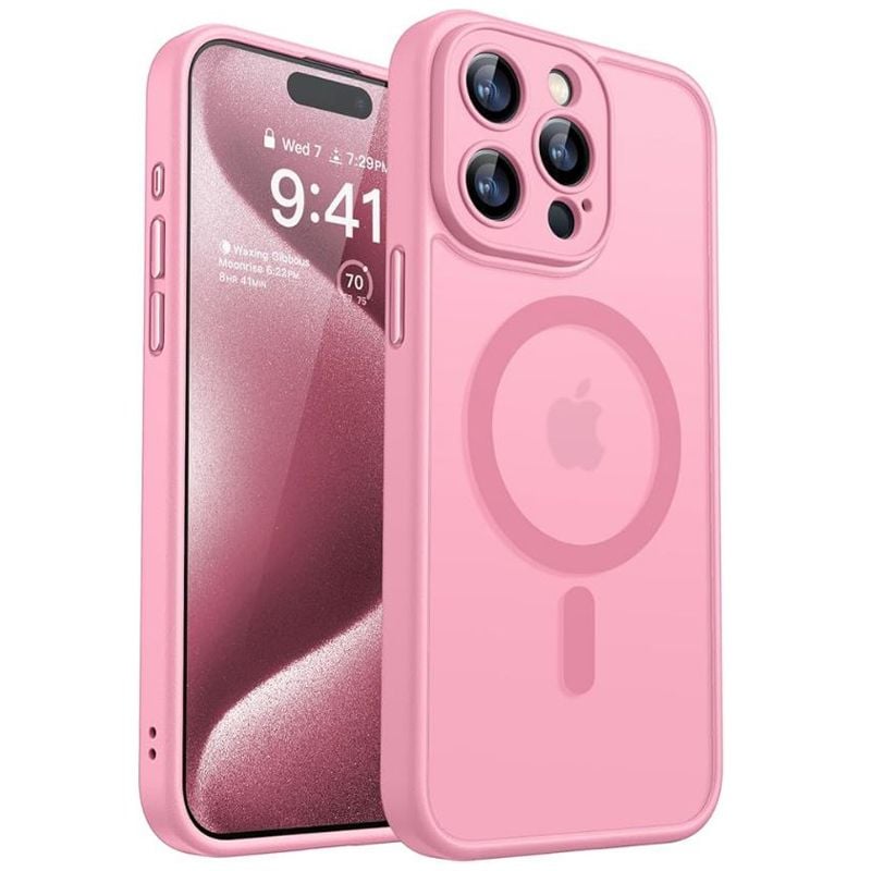 Husa cu Protectie Camera pentru iPhone 15 Pro, Margini colorate, Roz Engros