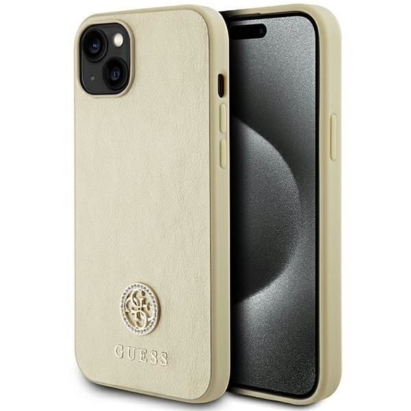 Husa Guess pentru iPhone 13/14/15, Colectie Leather 4G Metal Logo Strass, Auriu Engros
