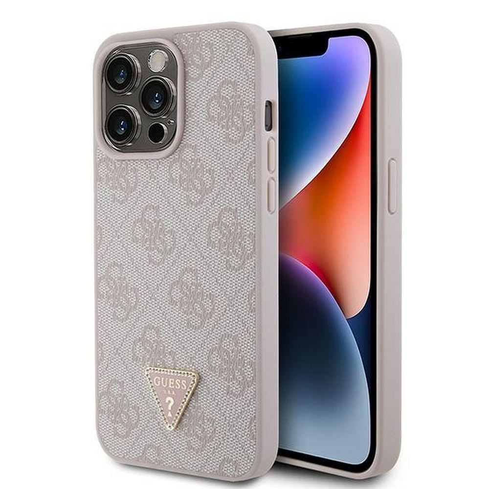 Husa Guess pentru iPhone 15 Pro Max, Model, PU Leather 4G Triangle Strass, Roz Engros