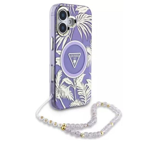 Husa Guess pentru iPhone 16 cu Snur cu Perle, MagSafe, GUHMP16SHPCTPLSU, Mov Engros