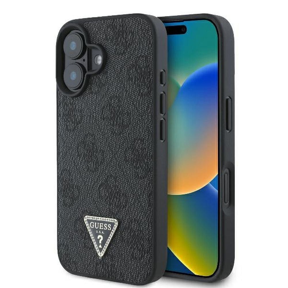Husa Guess pentru iPhone 16 Plus, Model, PU Leather 4G Triangle Strass, Negru Engros