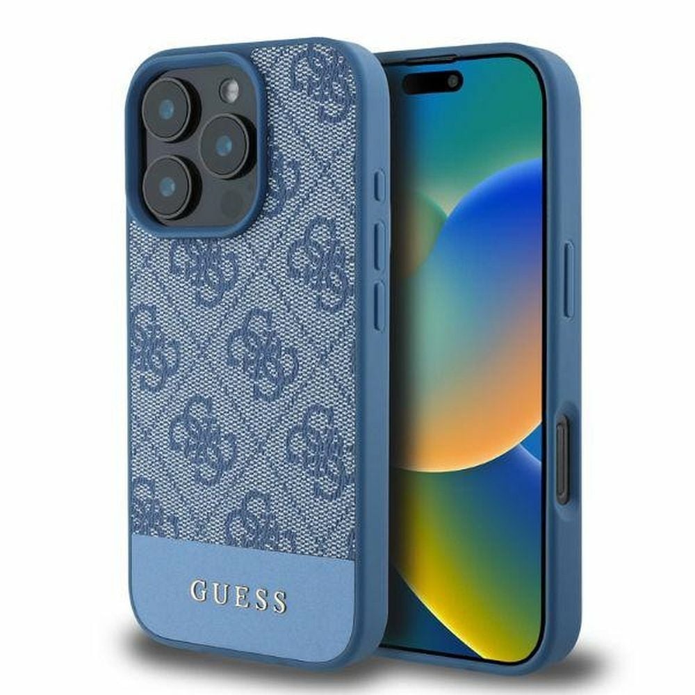 Husa Guess pentru iPhone 16 Pro Max, Model, 4G PU Bottom Stripe, Albastru Engros