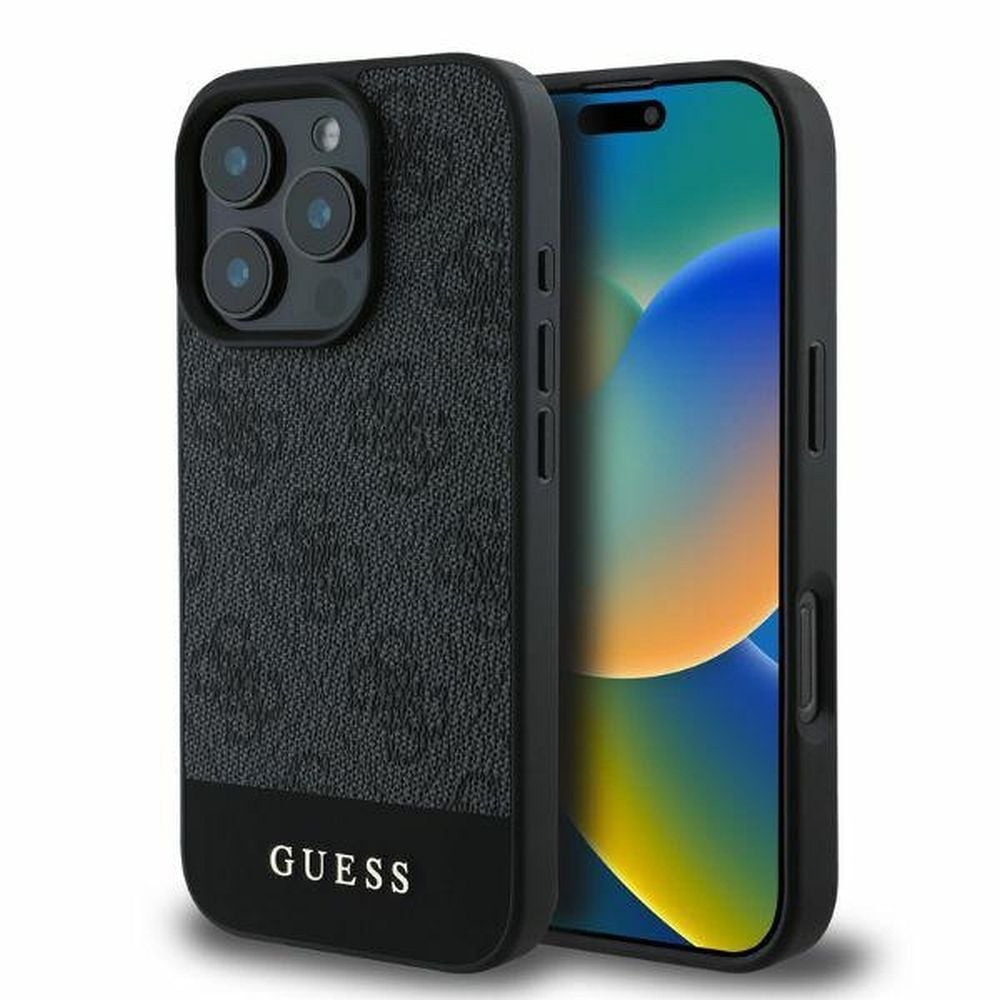 Husa Guess pentru iPhone 16 Pro Max, Model, PC/TPU 4G PU Bottom Stripe, Gri Engros