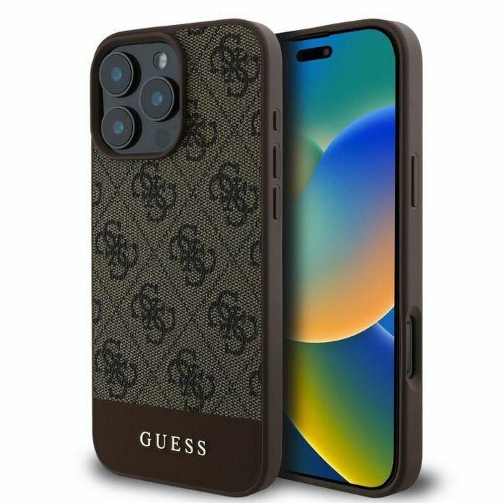 Husa Guess pentru iPhone 16 Pro Max, Model, PC/TPU 4G PU Bottom Stripe, Maro Engros