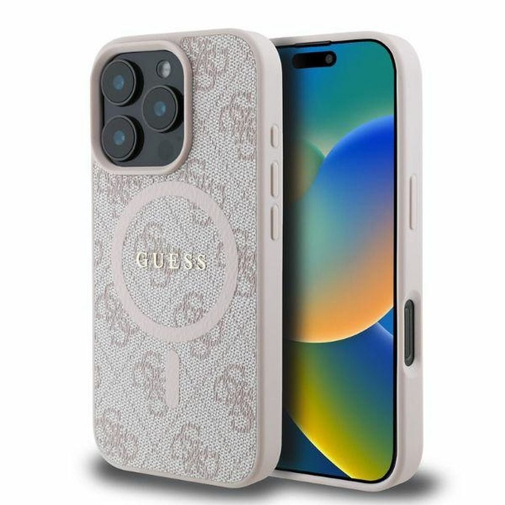 Husa Guess pentru iPhone 16 Pro Max, Model, PU 4G Ring Classic Logo, Compatibila cu Magsafe, Roz Engros