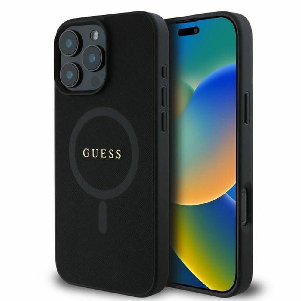 Husa Guess pentru iPhone 16 Pro Max, Model, PU Saffiano Classic Logo, Compatibila cu Magsafe, Negru Engros