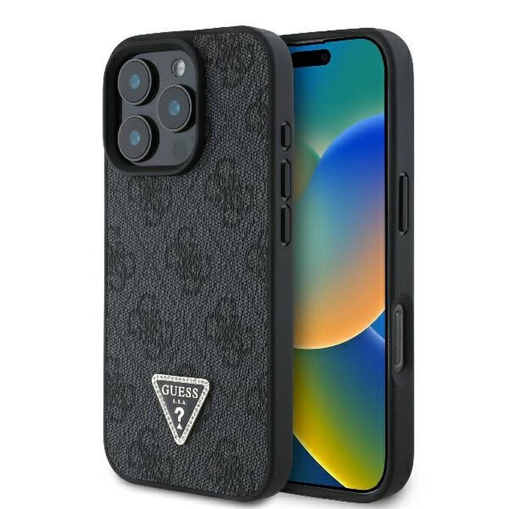 Husa Guess pentru iPhone 16 Pro, Model, PU Leather 4G Triangle Strass, Negru Engros