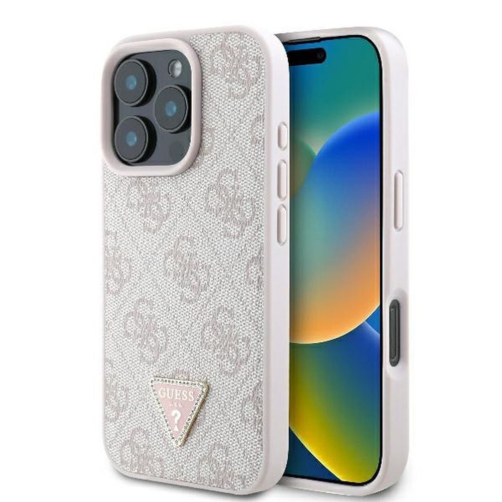 Husa Guess pentru iPhone 16 Pro, Model, PU Leather 4G Triangle Strass, Roz Engros