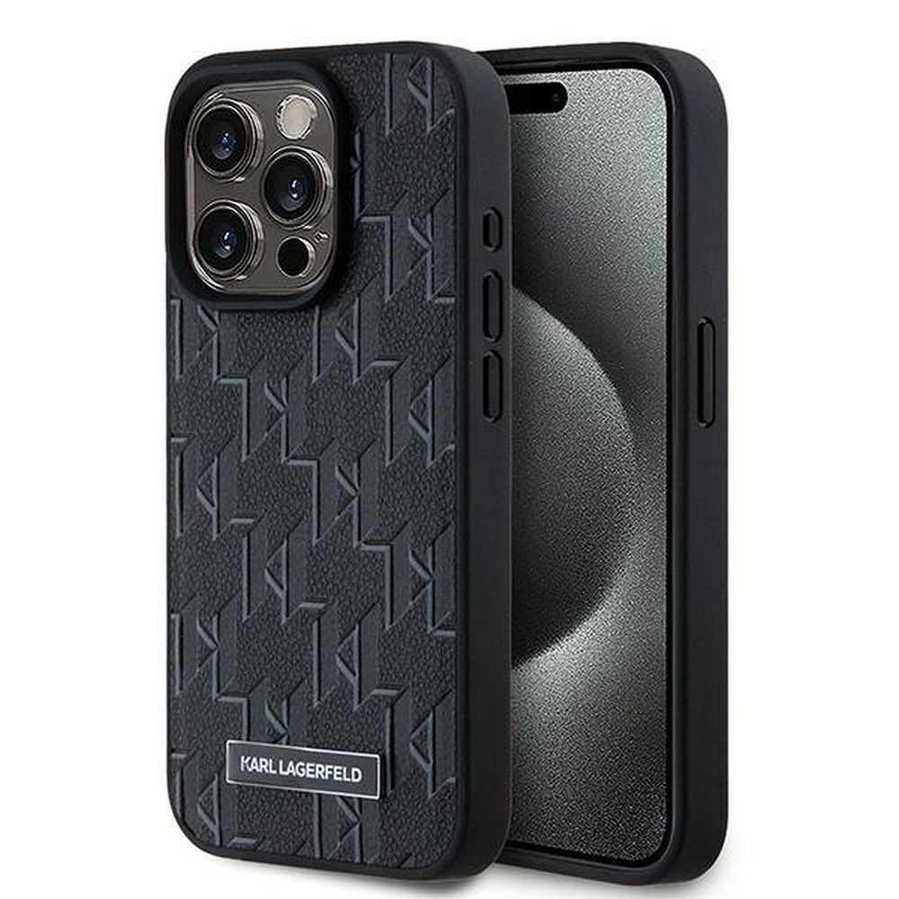 Husa Karl Lagerfeld pentru iPhone 15 Pro Max, Compatibila cu Magsafe, Model Hot Stamp KL, Negru Engros