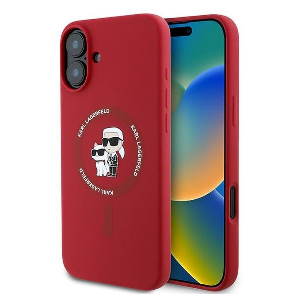 Husa Karl Lagerfeld pentru iPhone 16 Plus, Compatibila cu Magsafe, Model Silicone KC Body Ring, Rosu Engros
