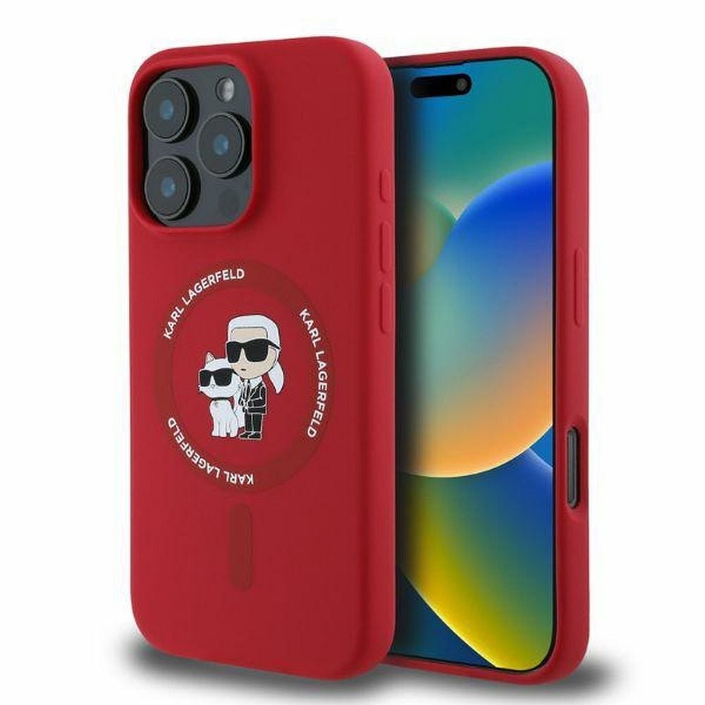 Husa Karl Lagerfeld pentru iPhone 16 Pro, Compatibila cu Magsafe, Model Silicone KC Body Ring, Rosu Engros