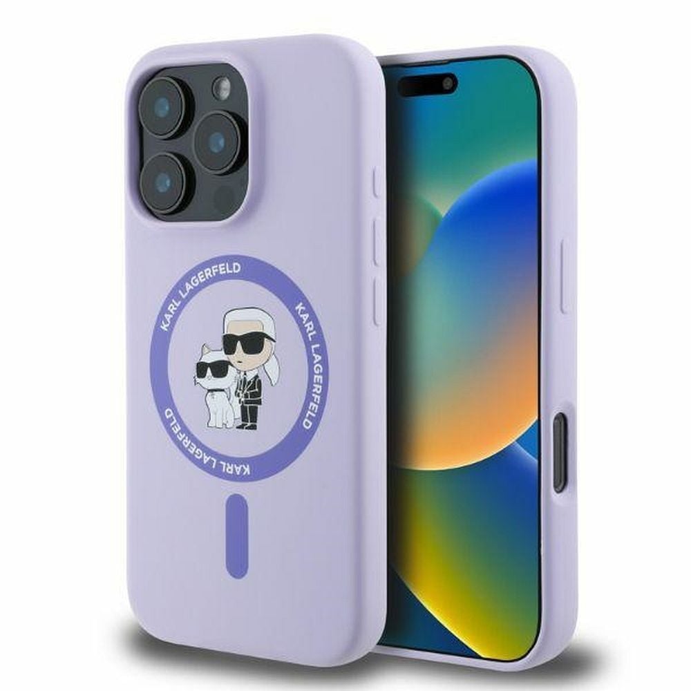 Husa Karl Lagerfeld pentru iPhone 16 Pro Max, Compatibila cu Magsafe, Model KC Body Ring, Mov Engros