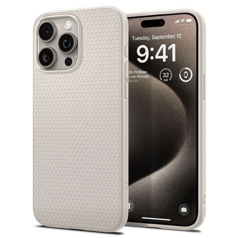 Husa Liquid Air, Originala Spigen pentru iPhone 16 Pro, Flexibila, Protectie antisoc, Texturata, Bej Engros
