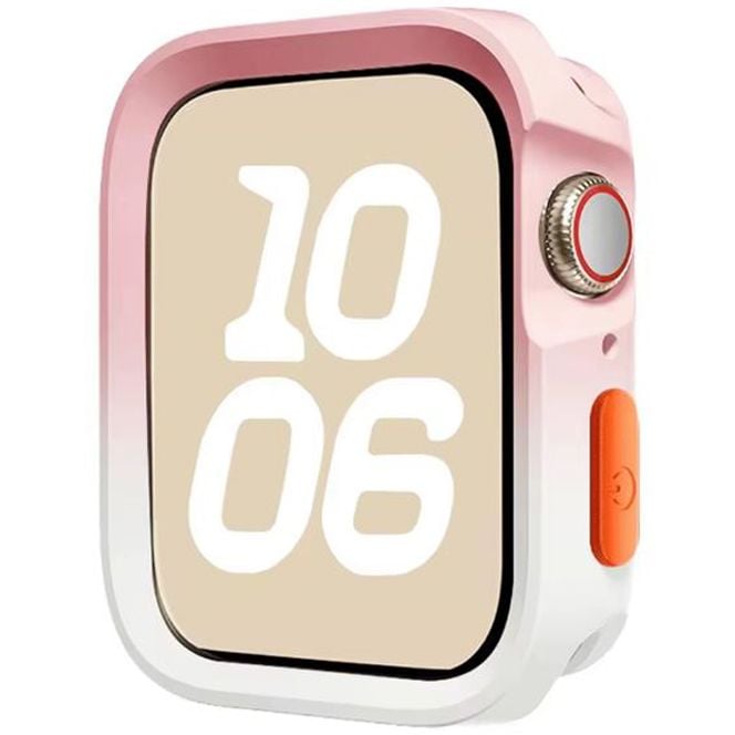 Husa Soft Bumper pentru Apple Watch, Protectie antisoc, Silicon, Roz si alb - Apple Watch 42mm Seria 10/11 Engros