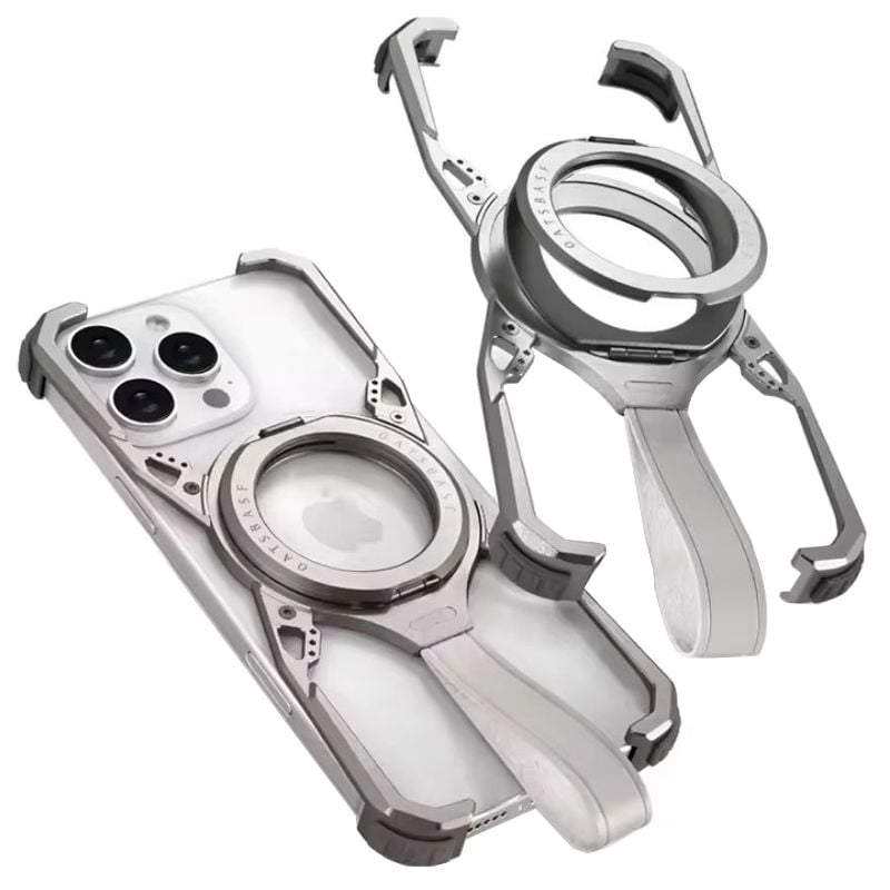 Husa Bumper metalic, Spider Protection, MagSafe, iPhone 16 Pro, Inel rotativ si maner, Argintiu Engros