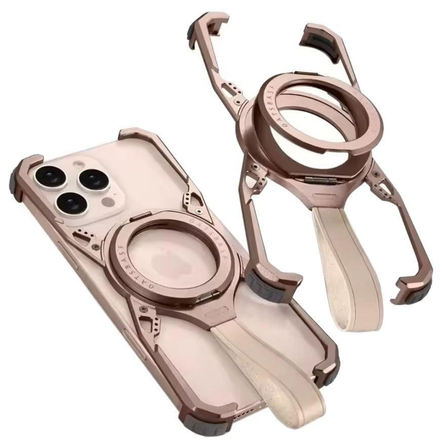 Husa Bumper metalic, Spider Protection, MagSafe, iPhone 16 Pro, Inel rotativ si maner, Rose-gold Engros