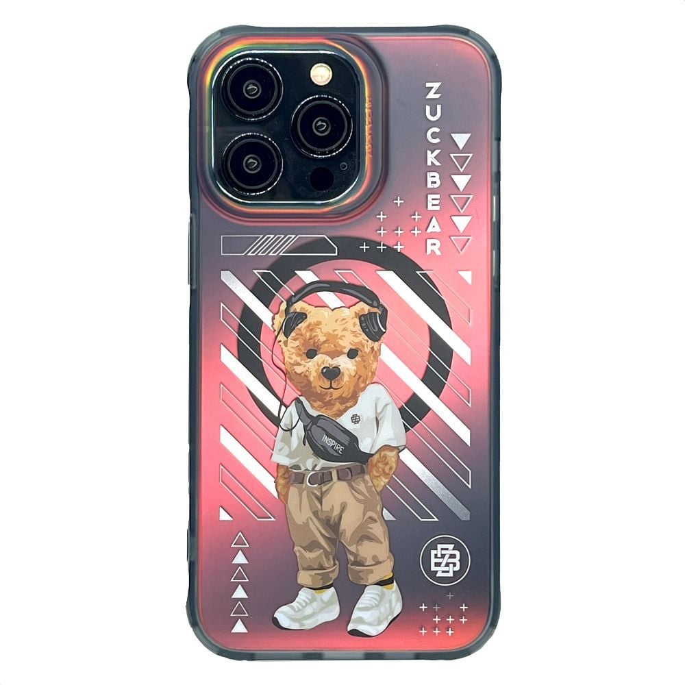 Husa Zuck Bear pentru iPhone 15 Pro Max, New York Never Sleeps, Compatibil cu Magsafe, Manhattan urbane, Gri/Roz Engros