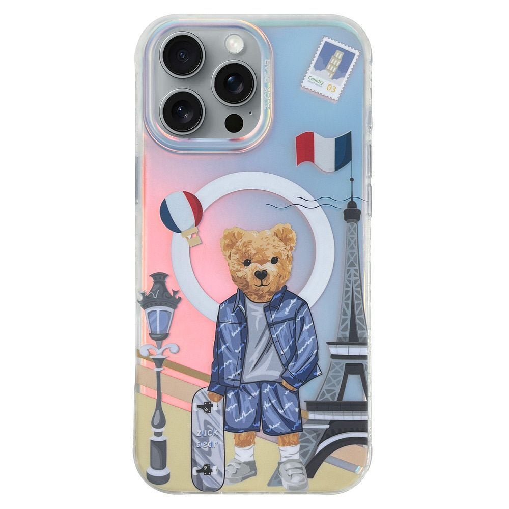 Husa Zuck Bear pentru iPhone 16 Pro, Darnell Frosted Laser, Compatibil cu Magsafe, Paris, Multicolor Engros