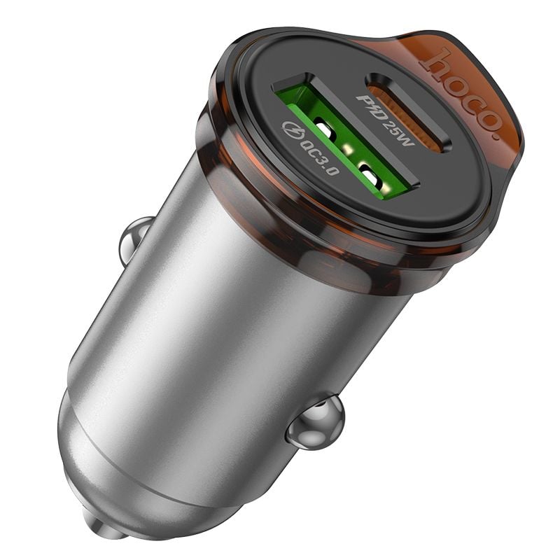 Adaptor auto Hoco NZ16A, Type-C si USB, Incarcare rapida 43W, Gri Engros