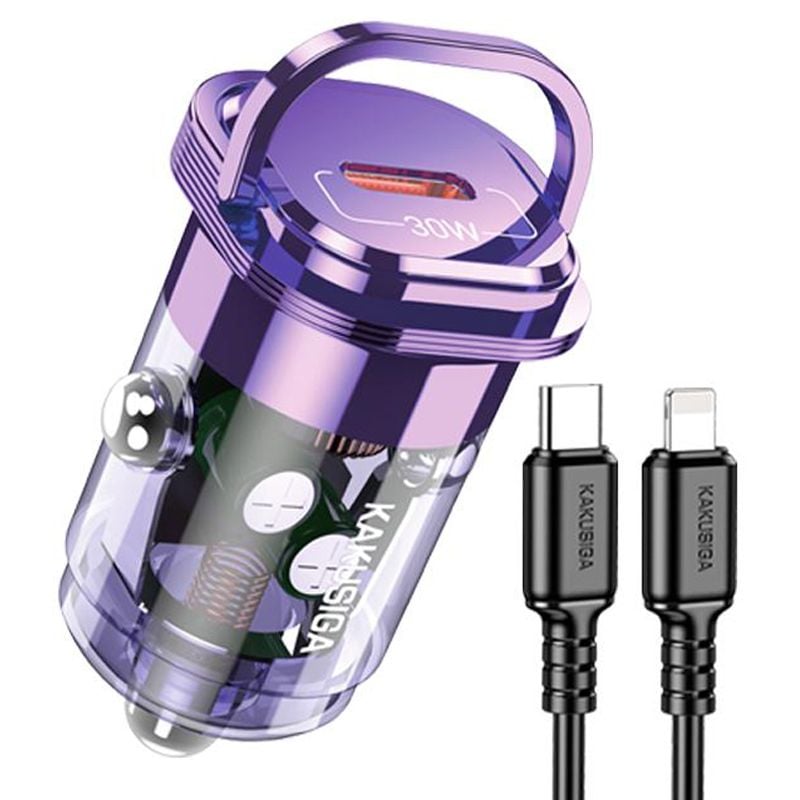 Incarcator Auto KSC-1190, Cablu Lightning 1M, pentru iPhone, Putere PD30W, Mov Engros