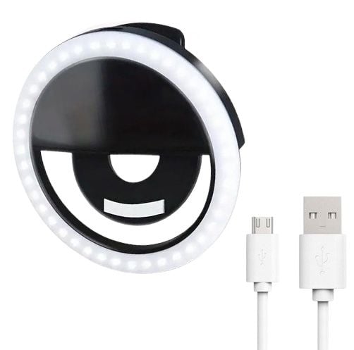 Lumina LED Tip inel pentru Selfie/Video/Live, Prindere pe Telefon, RK-12, Negru Engros