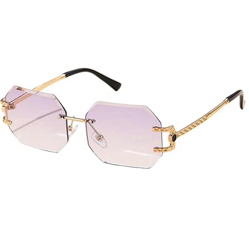 Ochelari de Soare Hexagon, Fara rama, Protectie UV400, Brate metalice aurii, Mov Engros