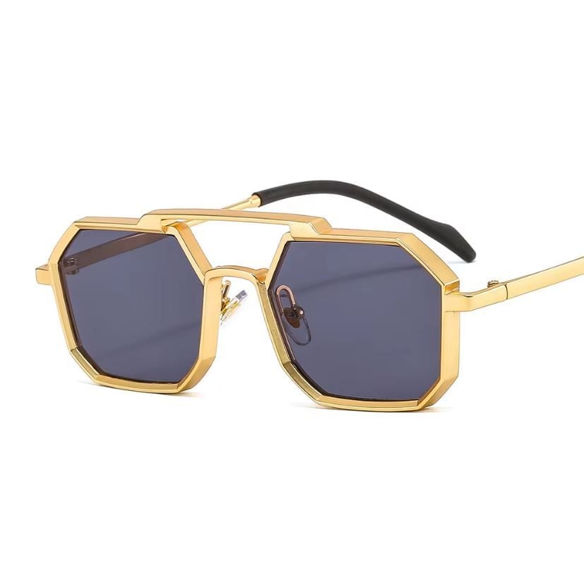 Ochelari de Soare, Vintage Hexagon, Fashion, Protectie UV400, Brate metalice, Auriu Engros