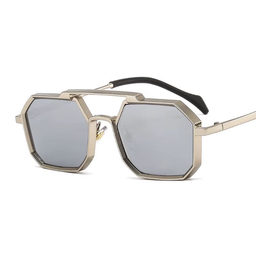 Ochelari de Soare, Vintage Hexagon, Fashion, Protectie UV400, Brate metalice, Gri Engros